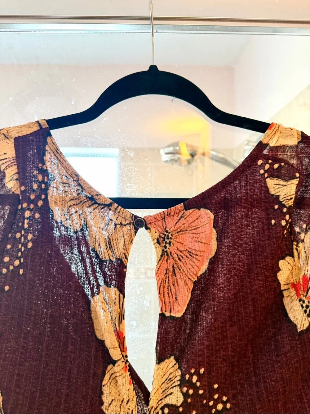 Free People Burgundy Floral Long Sleeve Maxi Dress Boho chic Sz m
